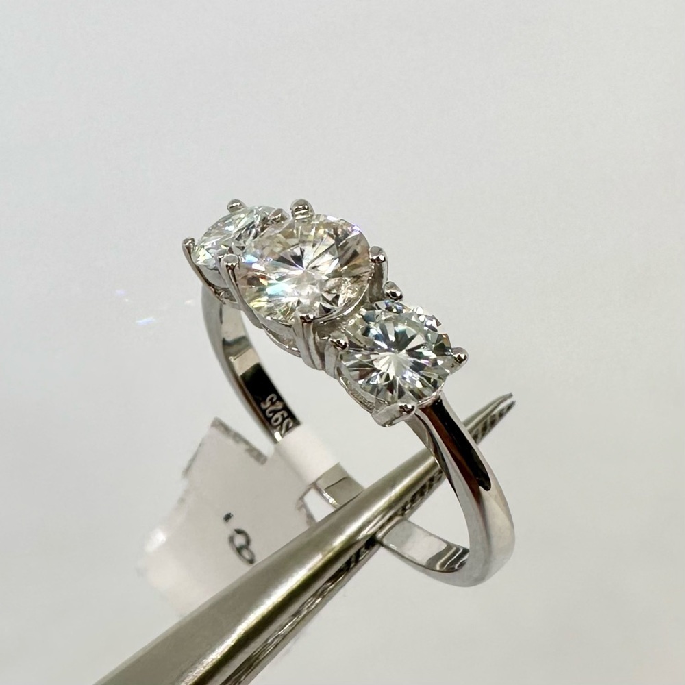 Three Stone Moissanite Ring Trilogy Past Present Future Anniversary Wedding Band - Picture 7 of 12
